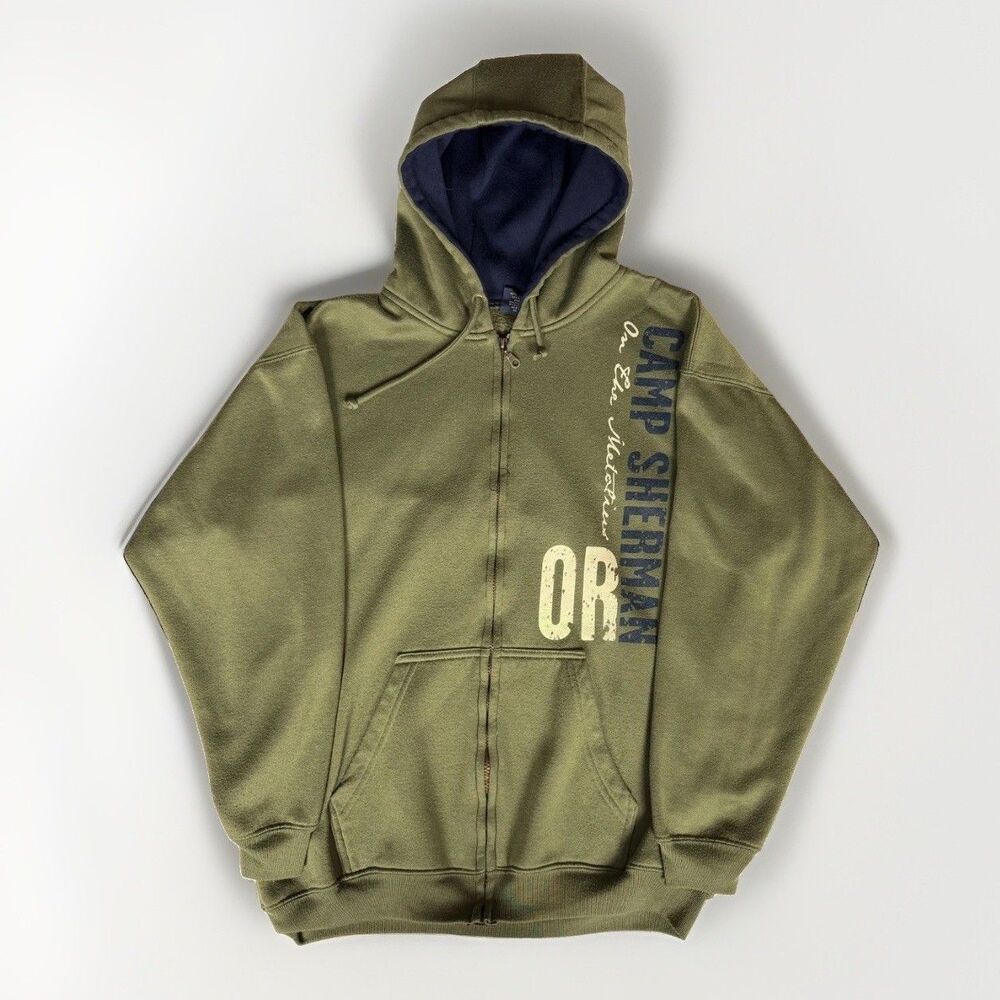 Vtg 90s Tipsy Camp Sherman Oregon Full Zip Hoodie XL Green Unisex Made USA